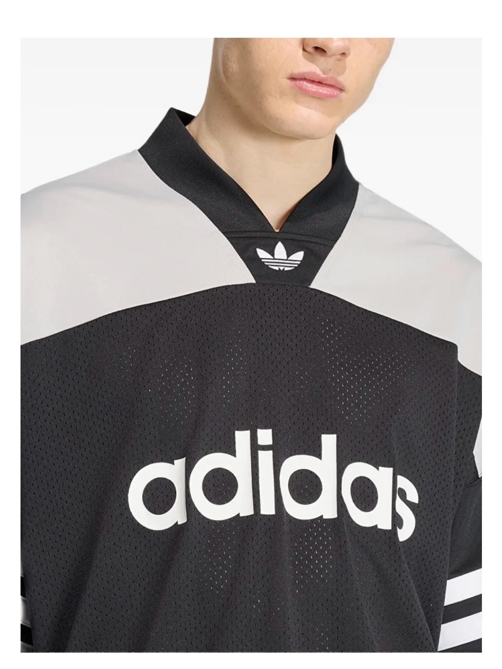 Adidas Originals oversized jersey mesh panel men’s black / grey / white NWT